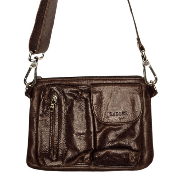 RUDSAK Handbags - RUDSAK Dark Brown Distressed Leather Multi-Pocket Crossbody Small Vintage Bag